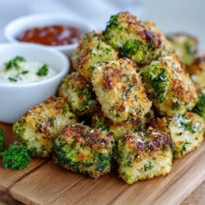 Golden baked broccoli .