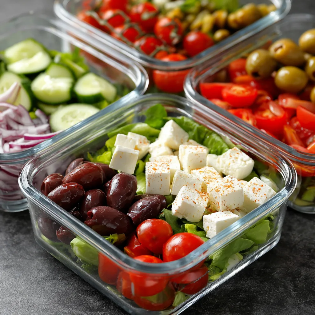 Colorful Greek salad meal prep 