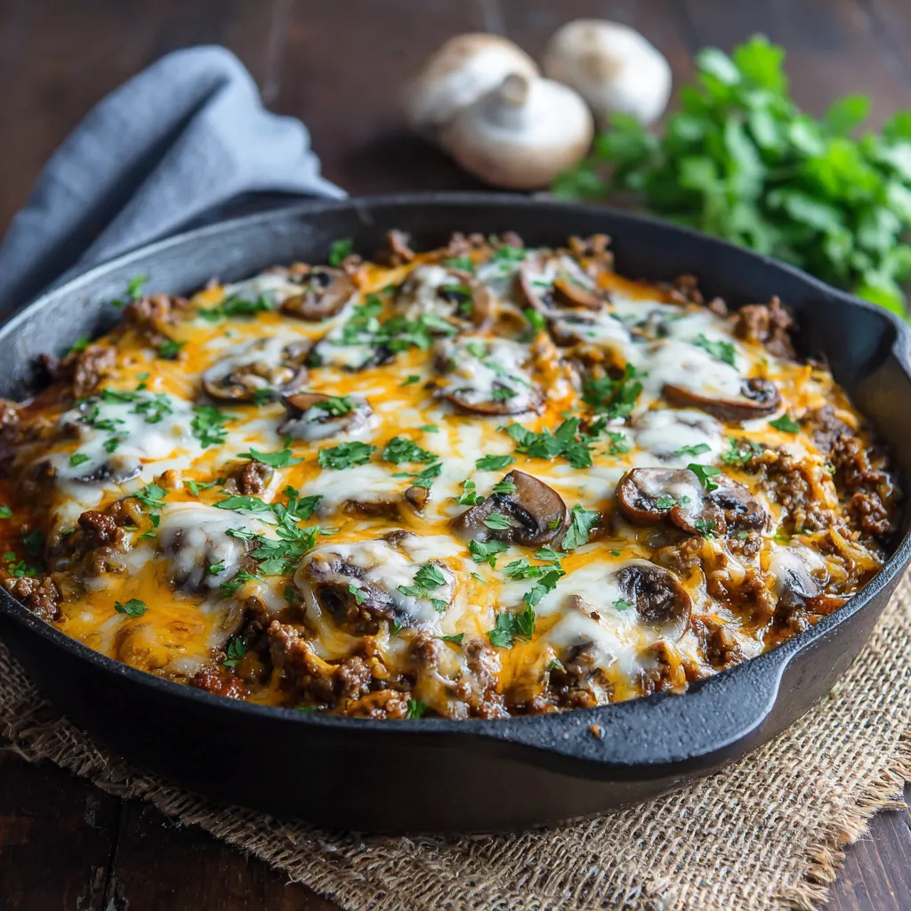 Cheesy Beef and Mushroom Skillet