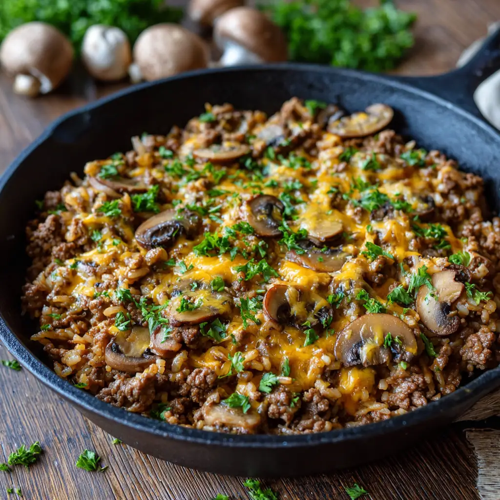 Cheesy Beef and Mushroom Skillet