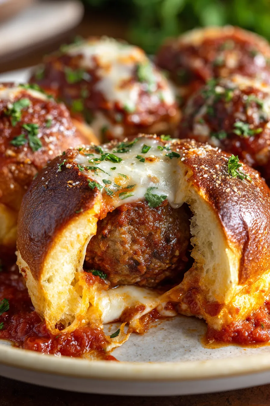 cheesy meatball bake scoop