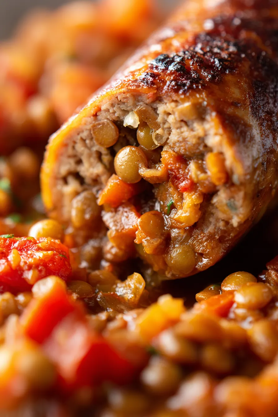 hearty lentil stew closeup