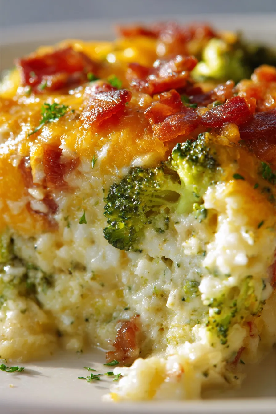 scoop of cheesy casserole close up