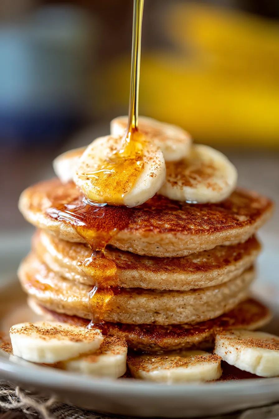 Banana Oatmeal Pancakes (No Sugar Added)-serving-maple syrup