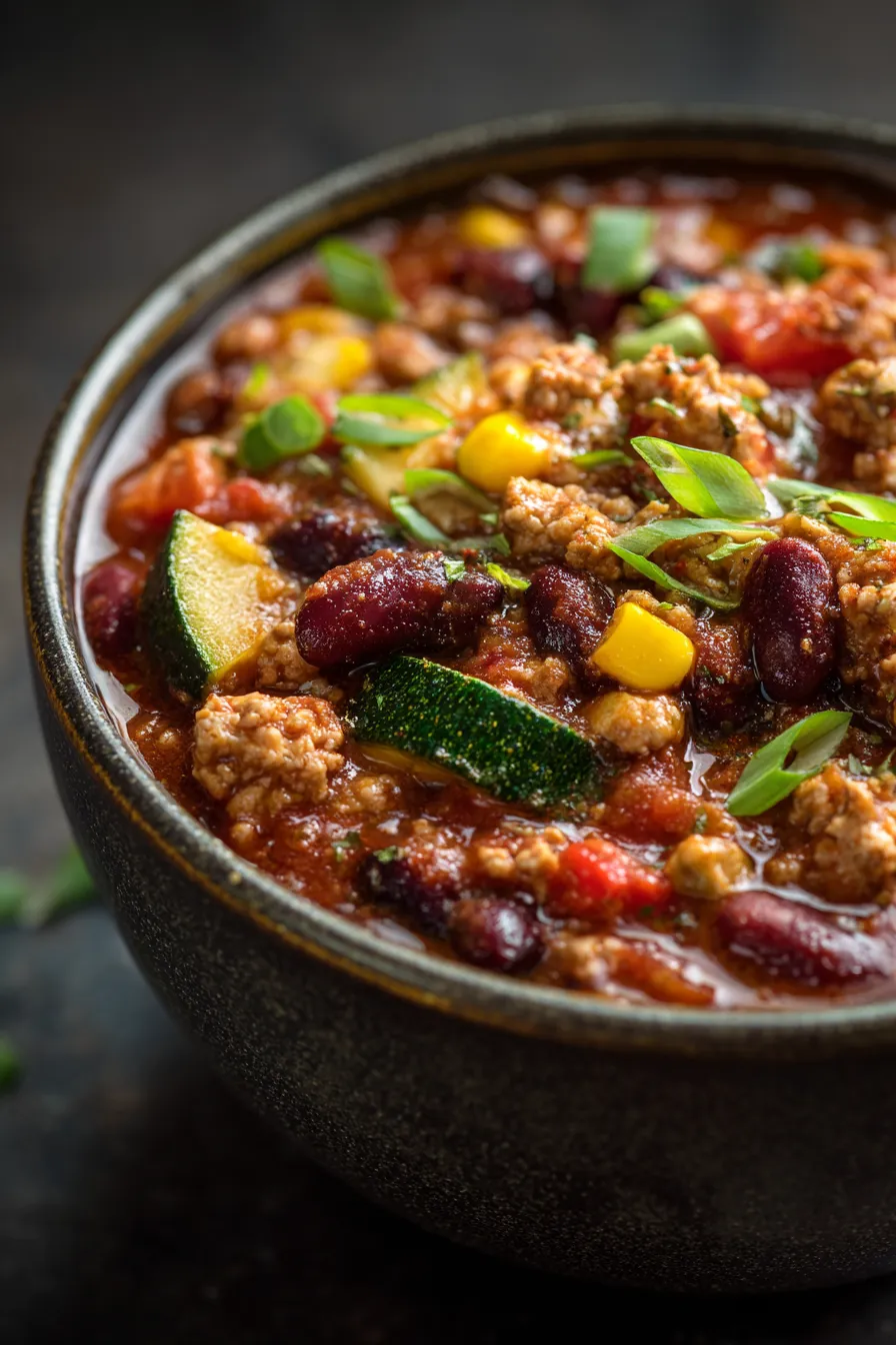 bowl of hearty chili with toppings