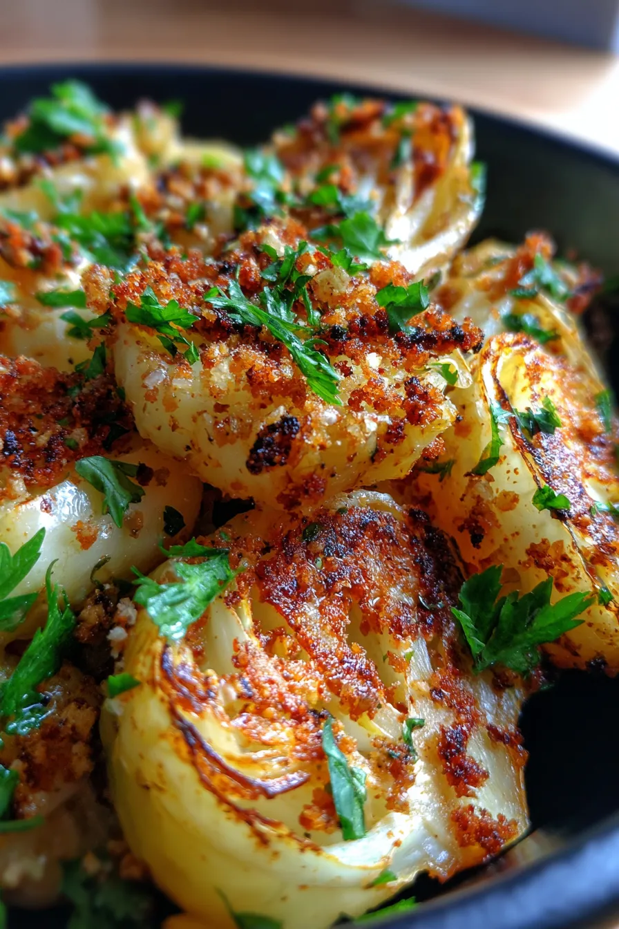 Buttered Cabbage with Garlic Crumbs-closeup-texture