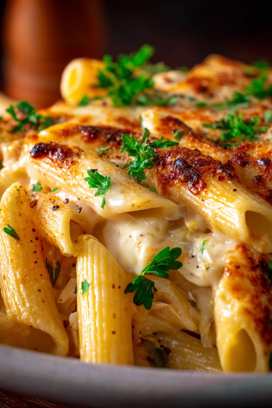 Cabbage Alfredo Pasta Bake-closeup-texture