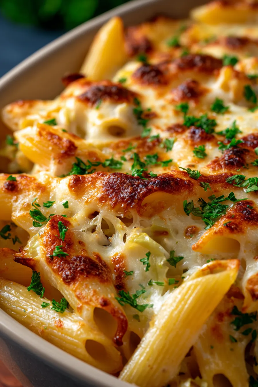 Cabbage Alfredo Pasta Bake-golden-crust