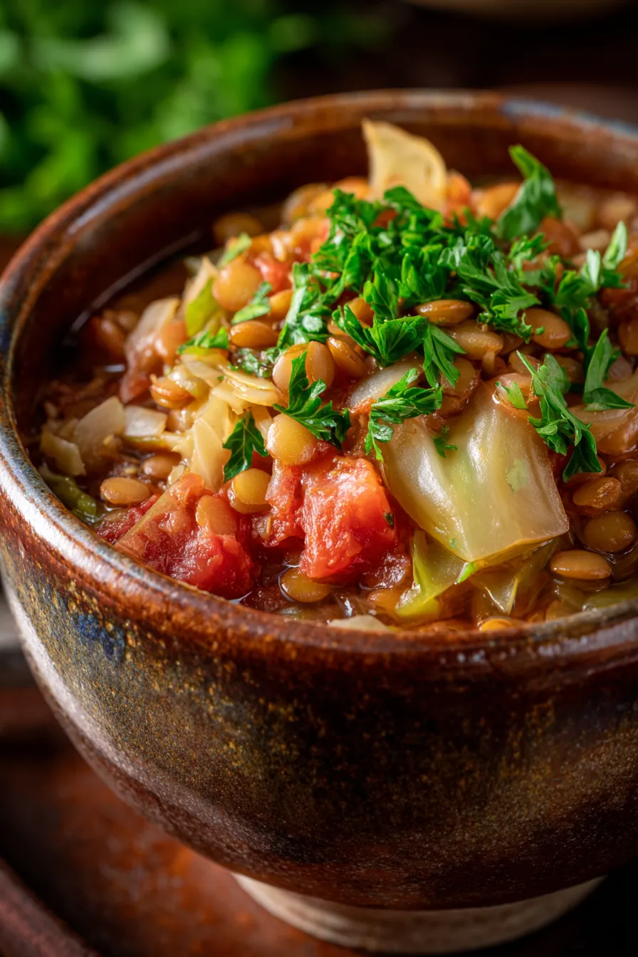 Cabbage and Lentil Comfort Stew-serving-spoon