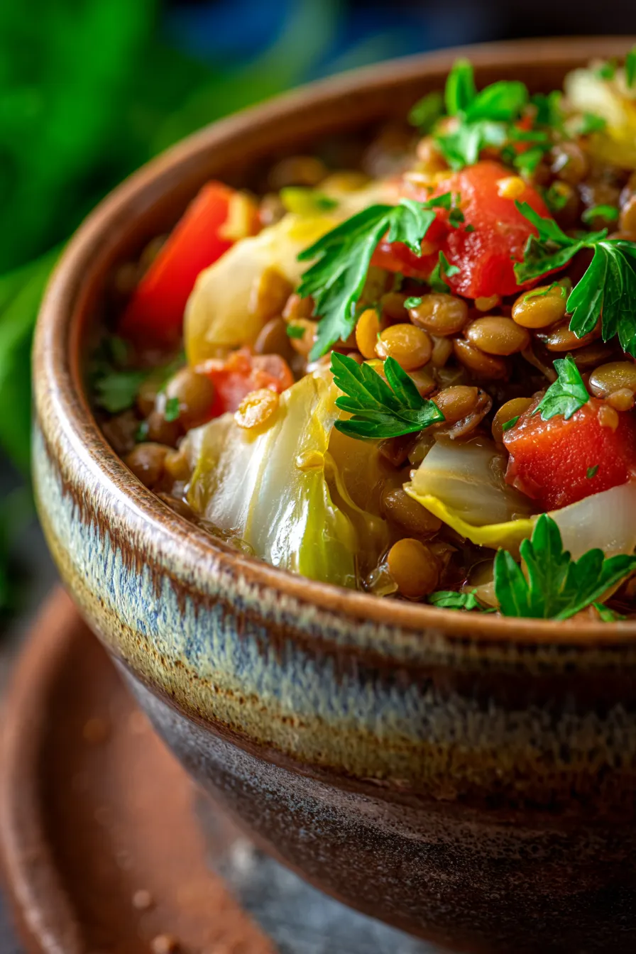 Cabbage and Lentil Comfort Stew-texture-closeup