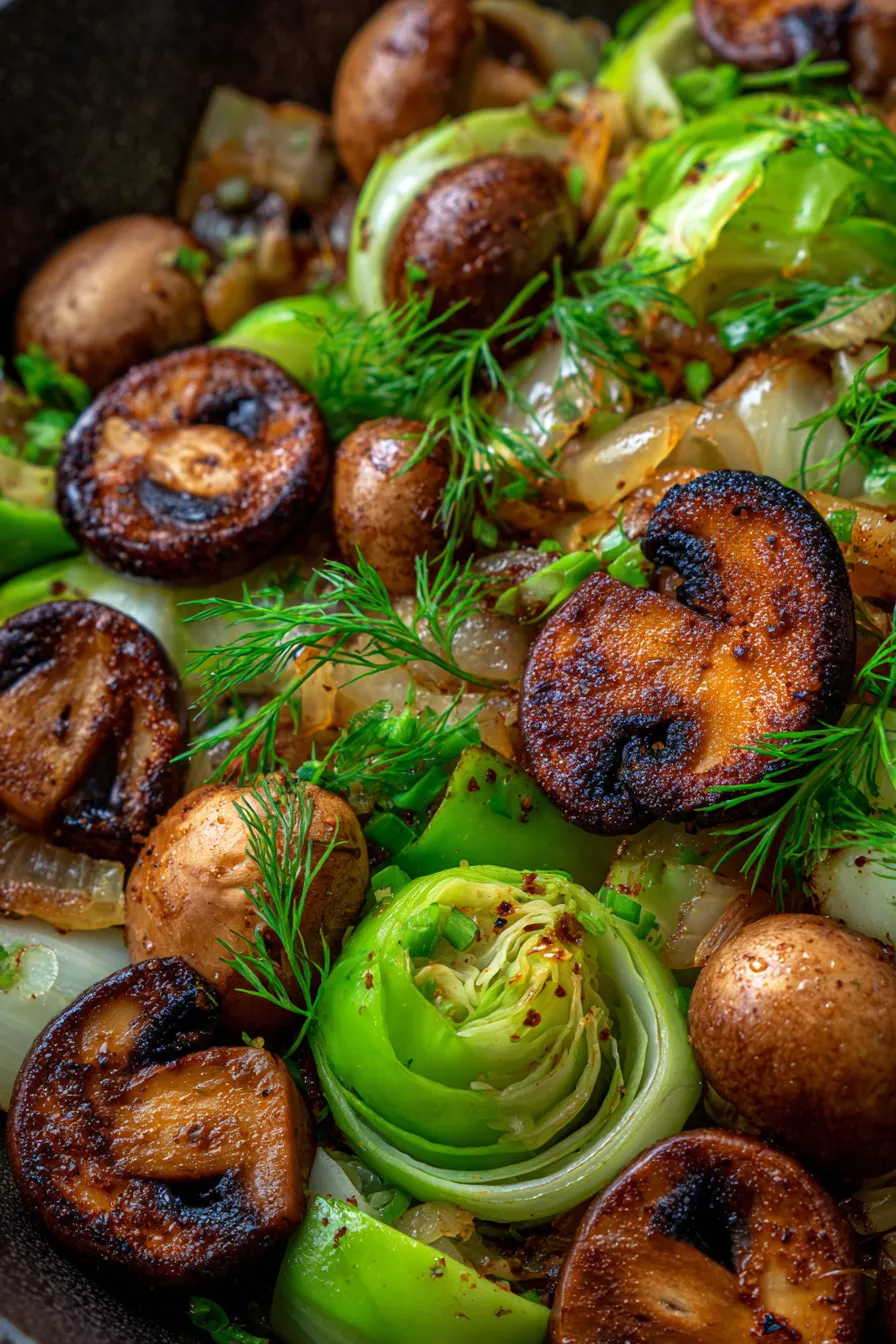 Cabbage and Mushroom Skillet-sautéed-closeup