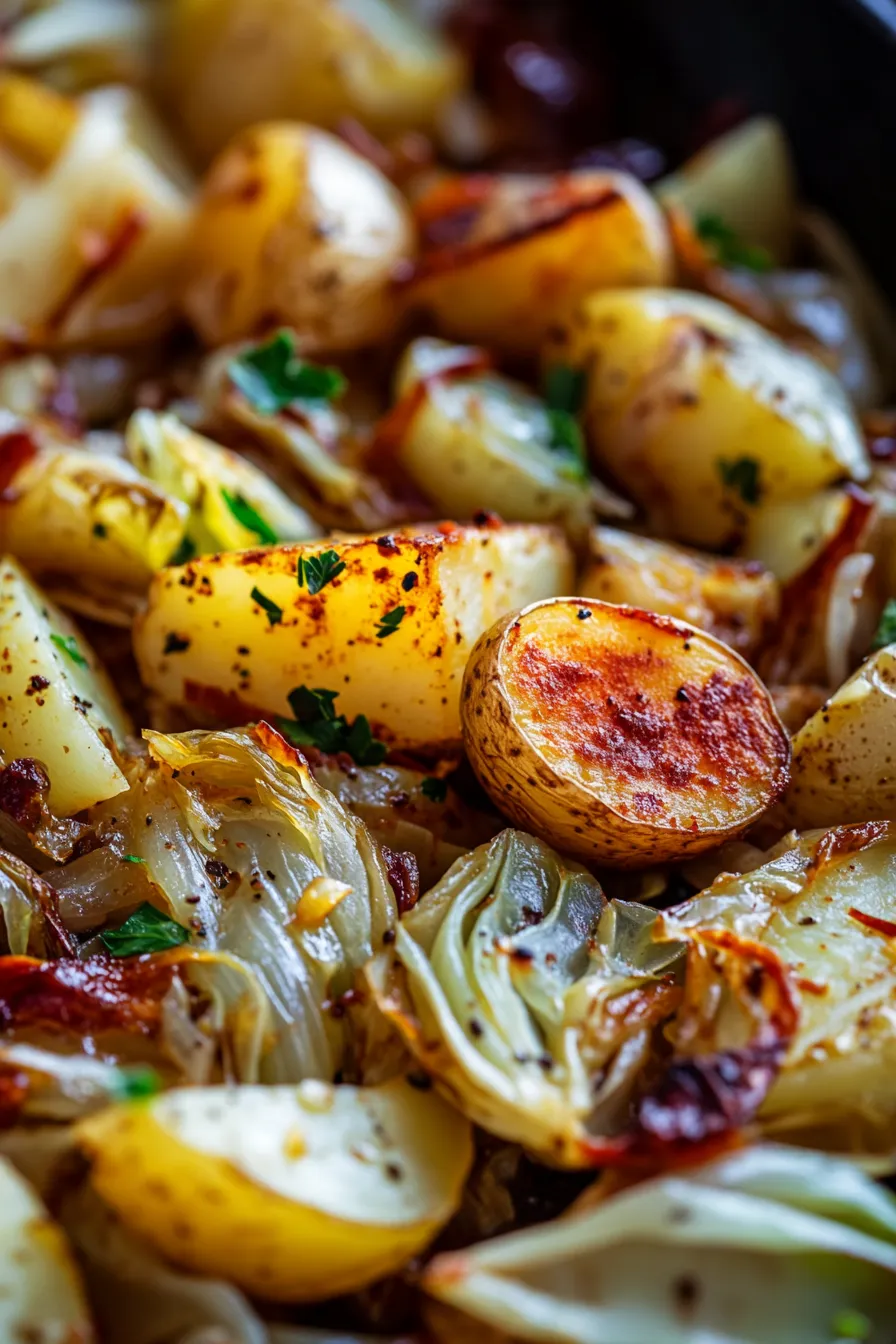 Cabbage and Potato One-Pan Dinner-crispy-edges-overhead