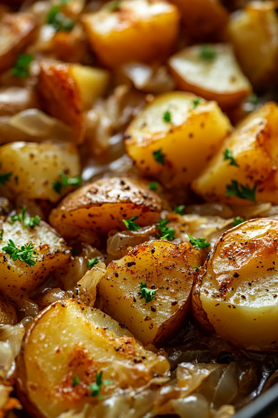 Cabbage and Potato One-Pan Dinner-serving-platter-steaming