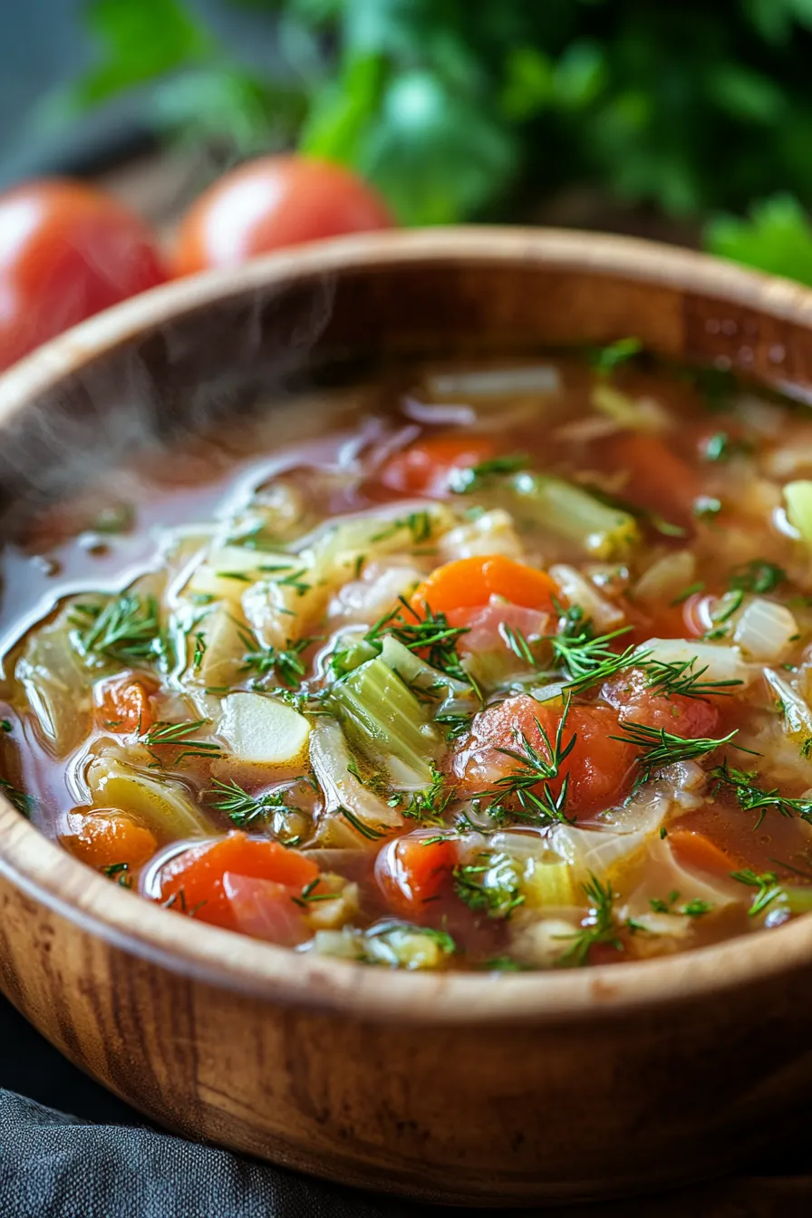Cabbage Soup with Tomatoes & Herbs-garnish-closeup