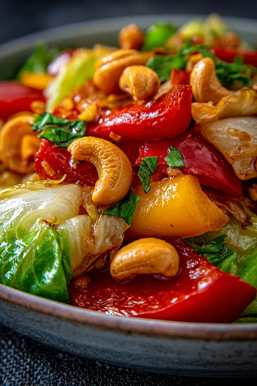 Cabbage Stir-Fry with Peppers & Cashews-serving-bowl