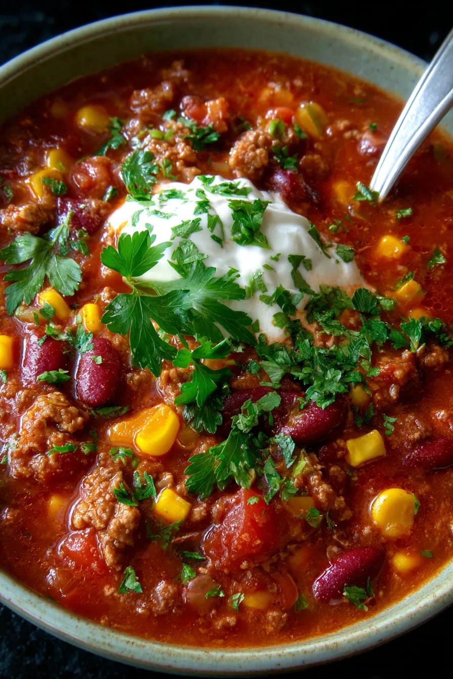 Chili Recipe Crockpot with Sweet Corn-texture-close-up