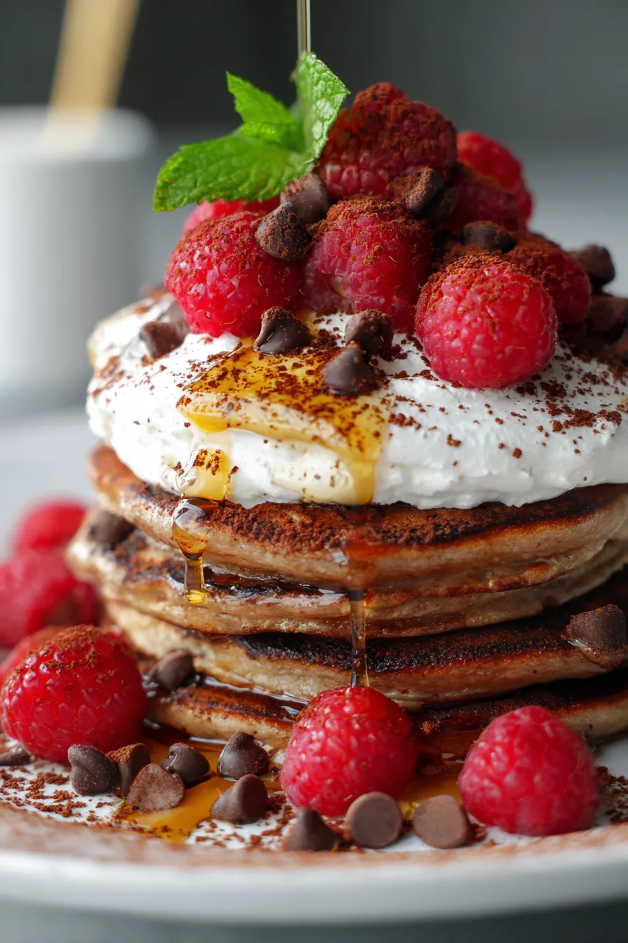 chocolate chip pancakes with berries
