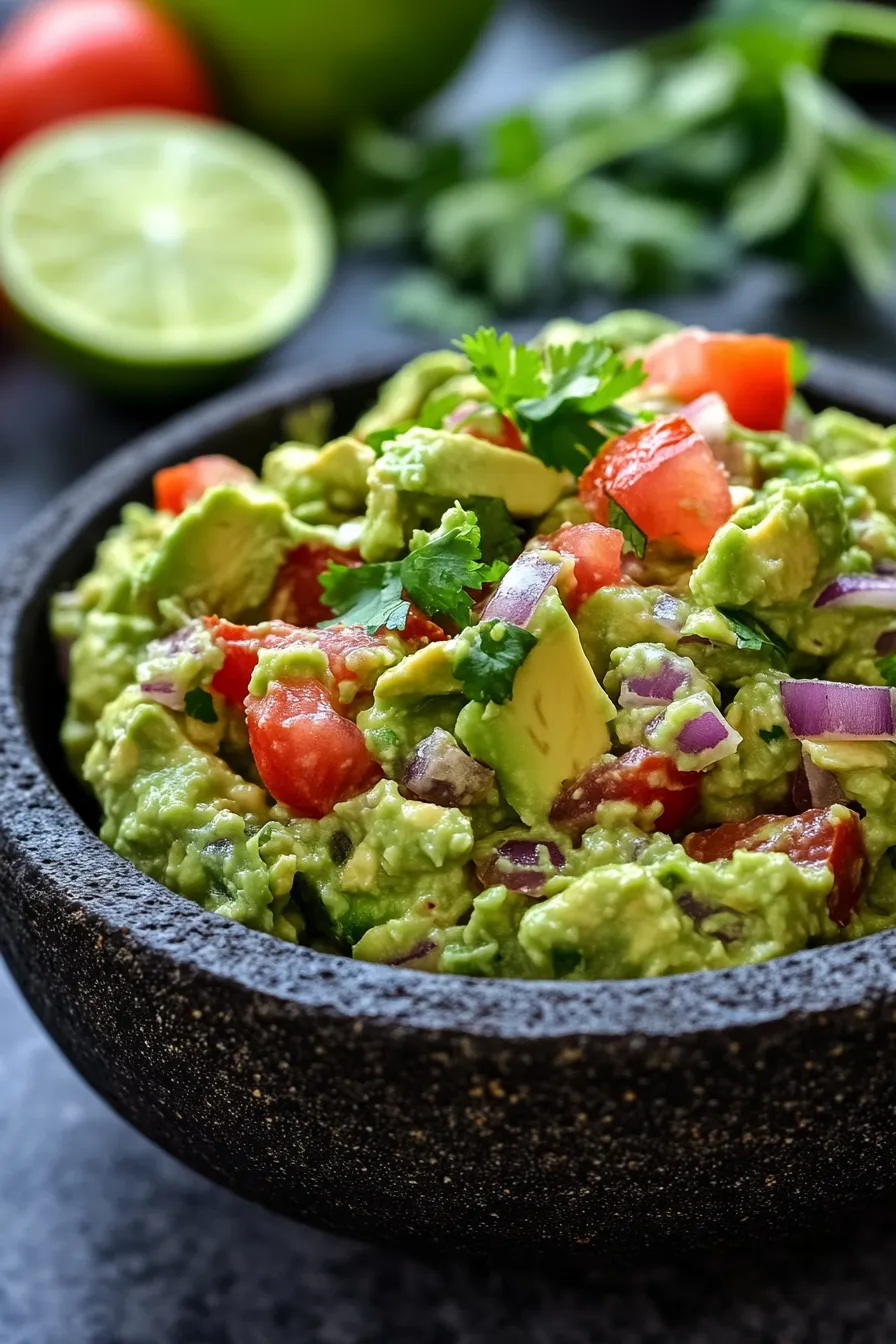 Chunky Avocado Tomato Guacamole-texture-closeup