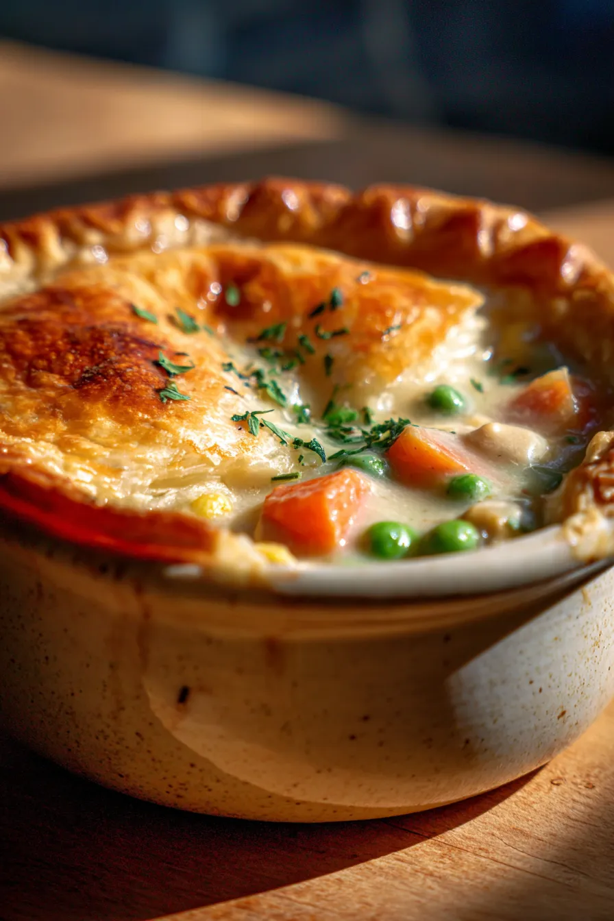 Classic Chicken Pot Pie with Flaky Golden Crust-slice-steam