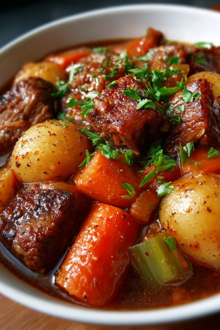 Classic Crock Pot Beef Stew served with crusty bread