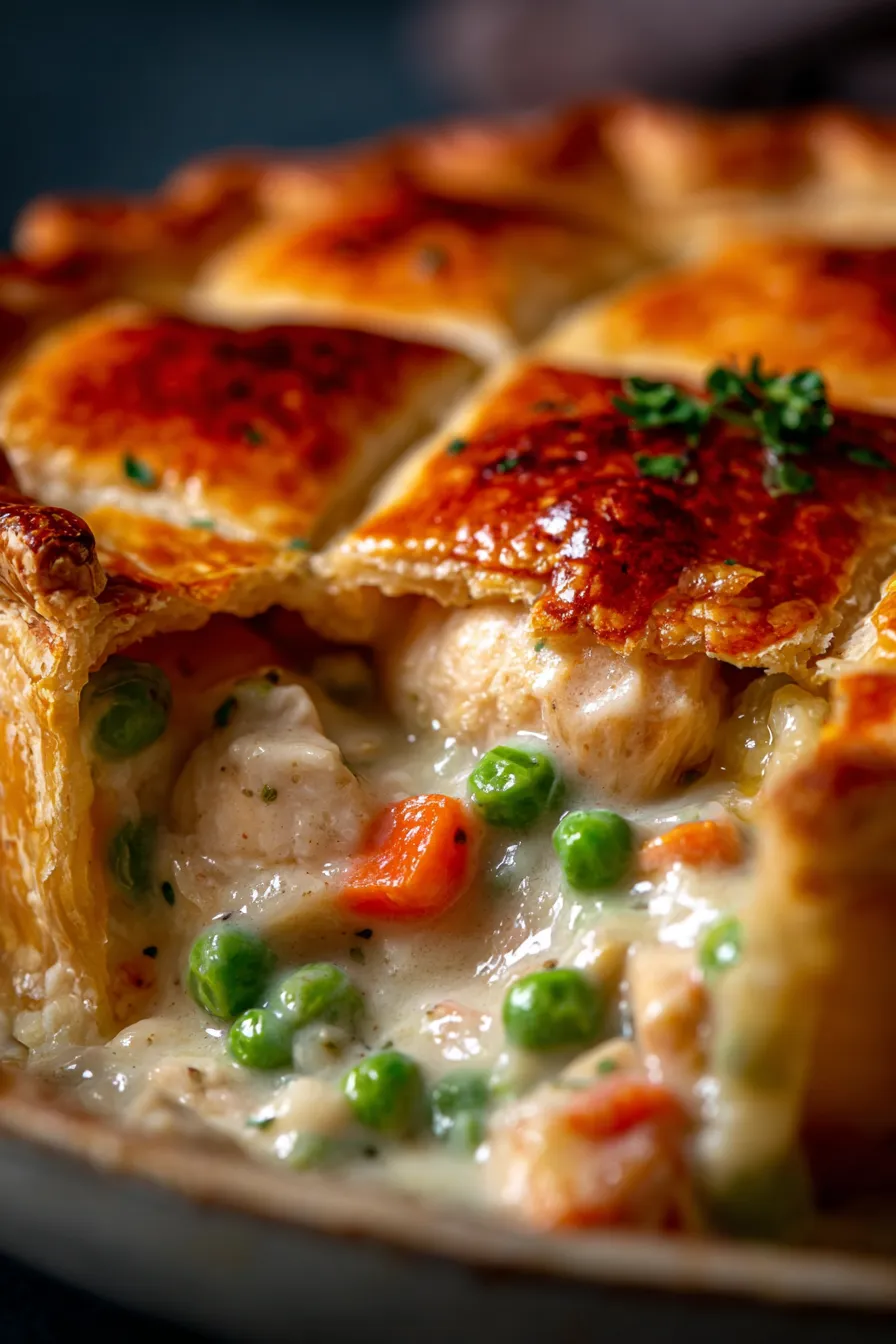 Classic One-Pan Chicken Pot Pie-creamy-filling-closeup