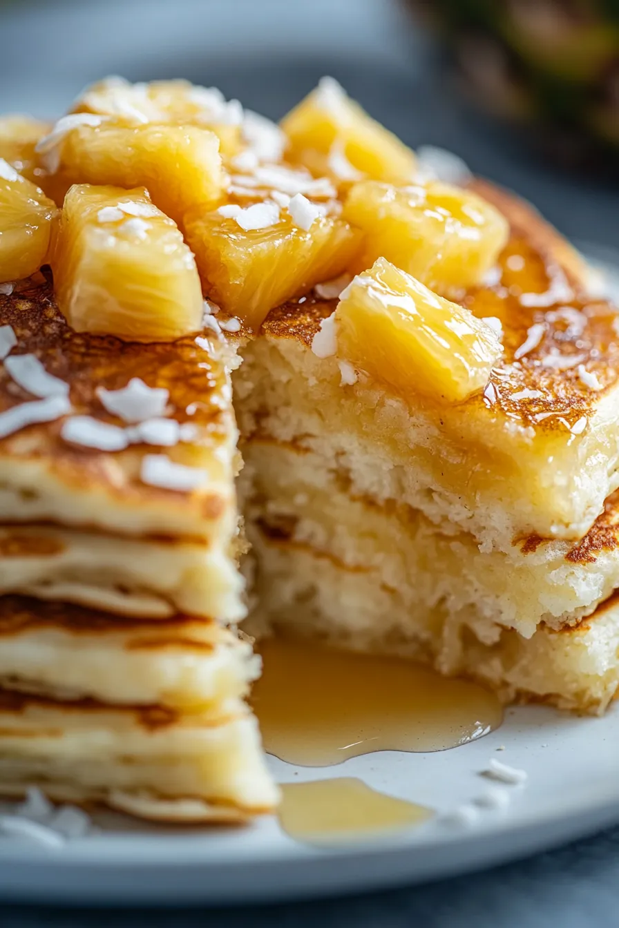 Coconut Pineapple Pancakes (Tropical Style)-serving-stack