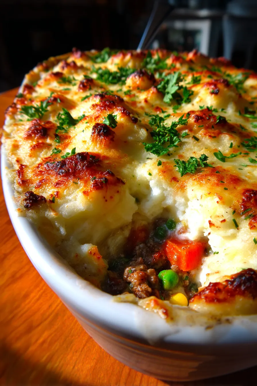 Creamy Alfredo Shepherd’s Pie-baking-golden