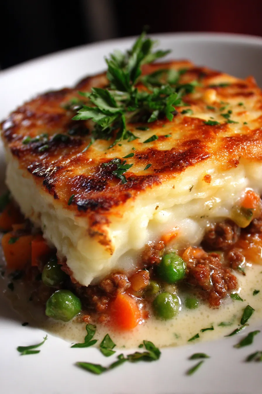 Creamy Alfredo Shepherd’s Pie-served-slice