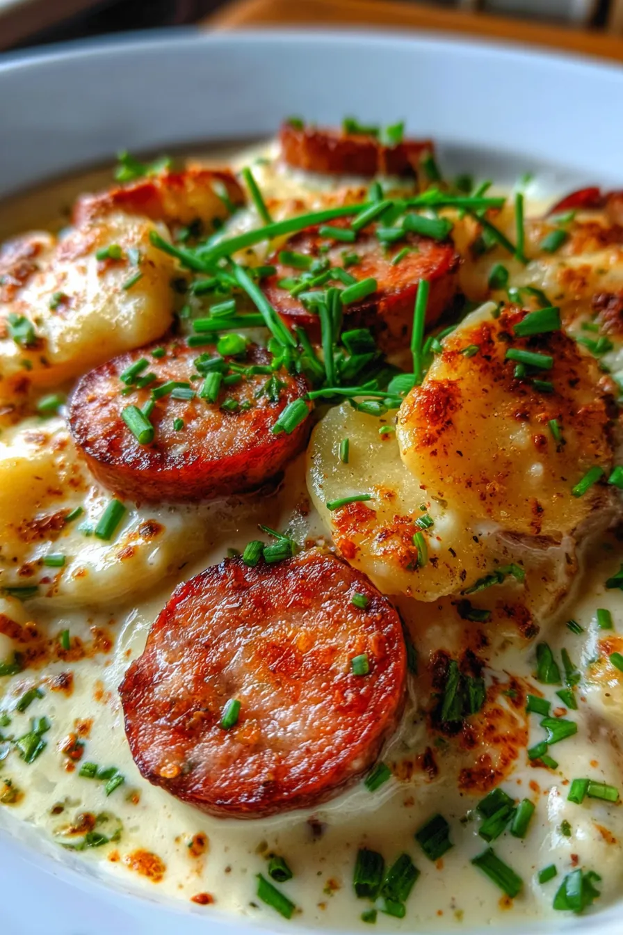 Creamy Crockpot Pierogi Casserole with Kielbasa-easy-dinner