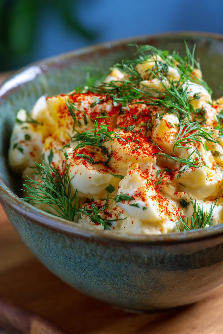 creamy egg salad sandwich close up