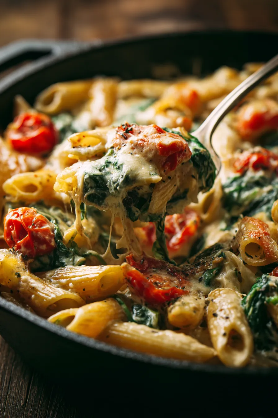 creamy pasta skillet closeup