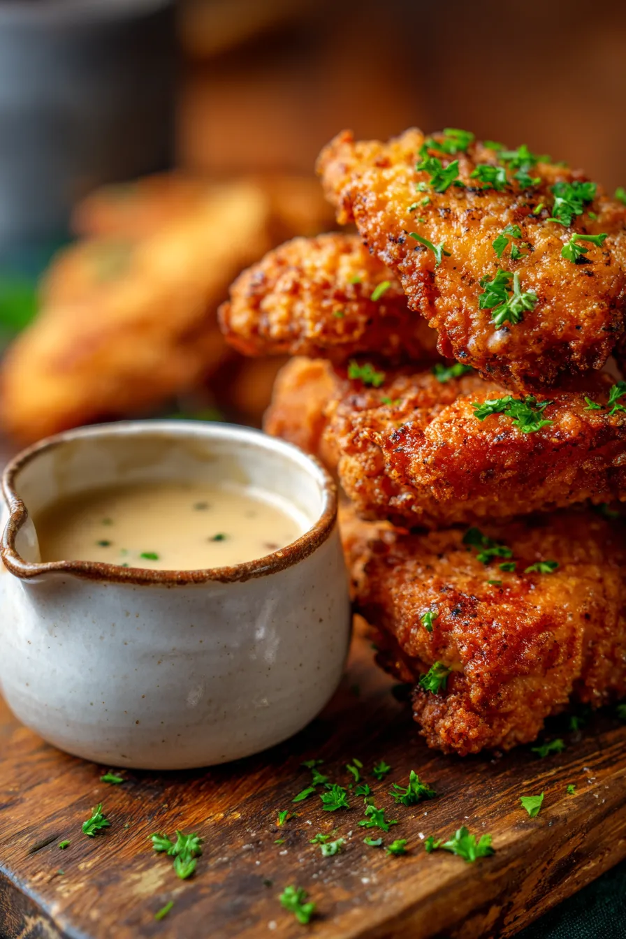 Crispy Country Fried Chicken with Creamy Pepper Gravy-full-plate-overhead-shot