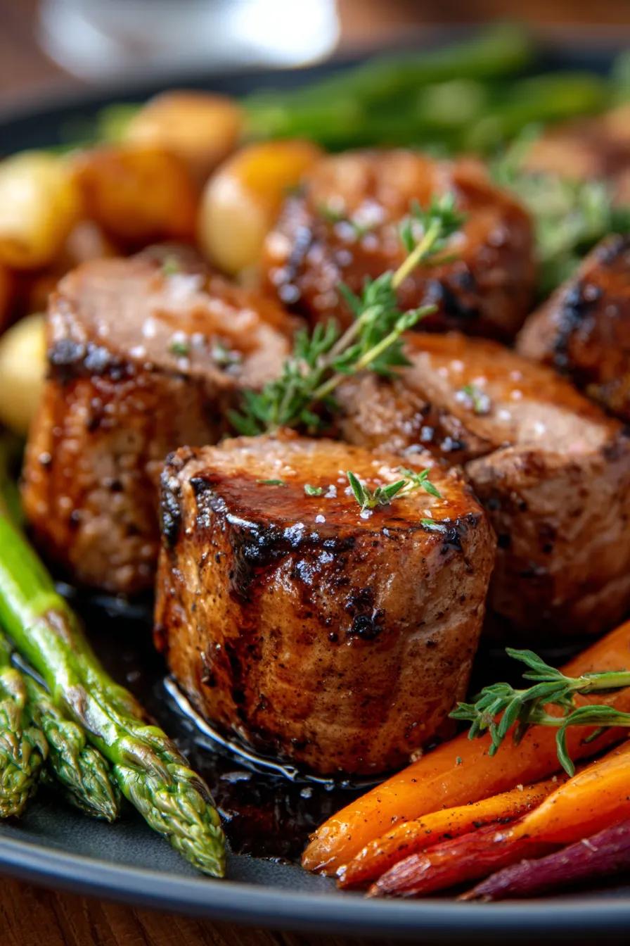 Crockpot Brown Sugar Balsamic Pork Tenderloin-plated-closeup