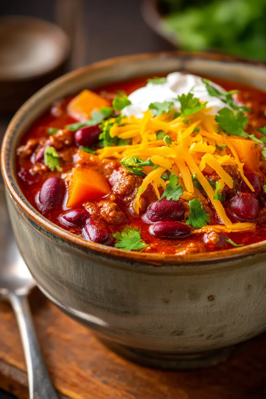 Crockpot Chili with Butternut Squash-garnished-spoons