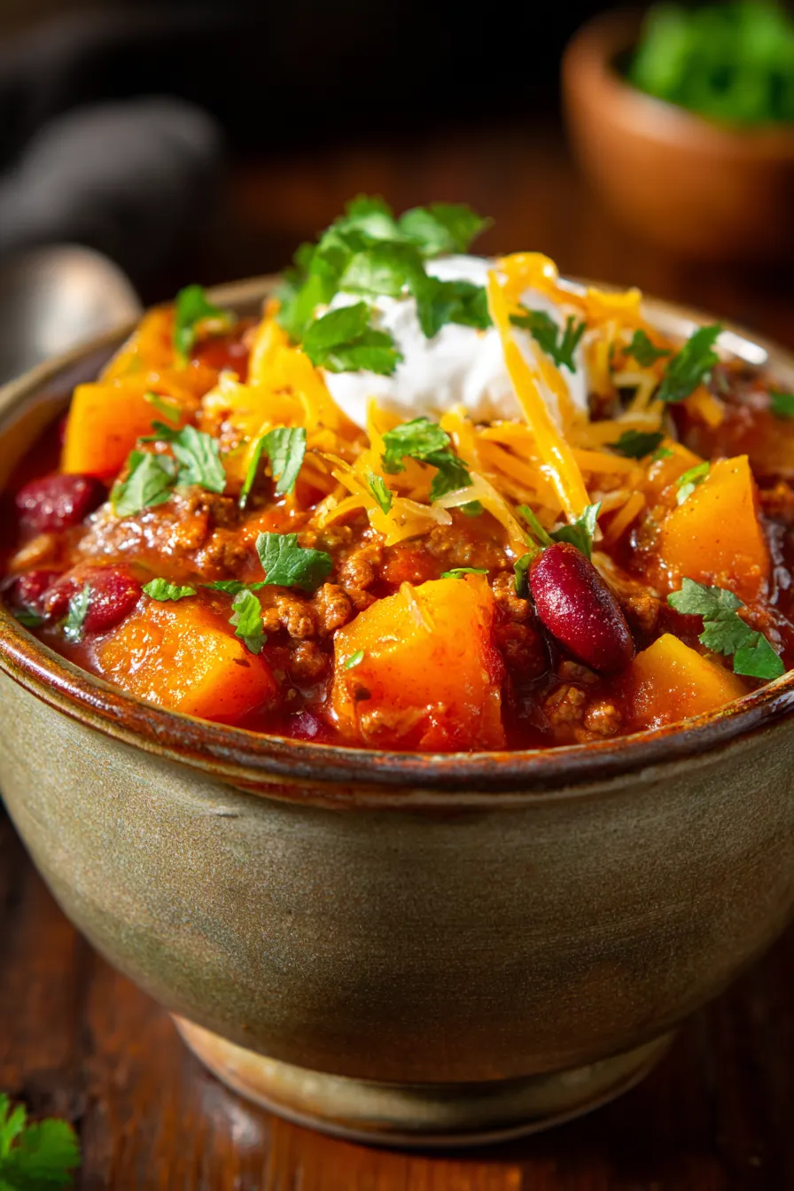 Crockpot Chili with Butternut Squash-texture-closeup