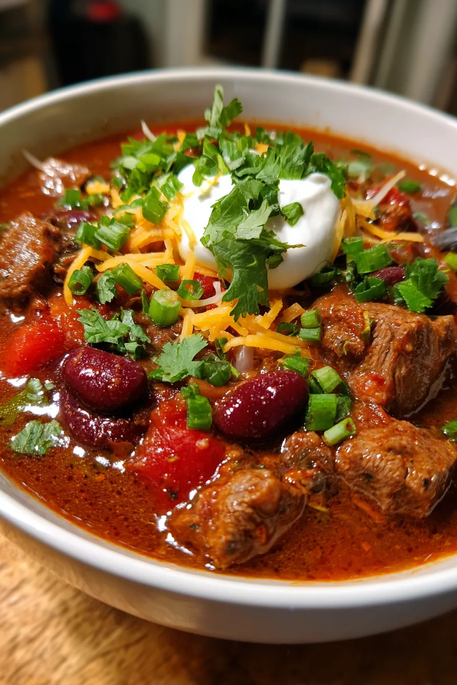 Crockpot Chili with Mushrooms & Onions-texture-closeup