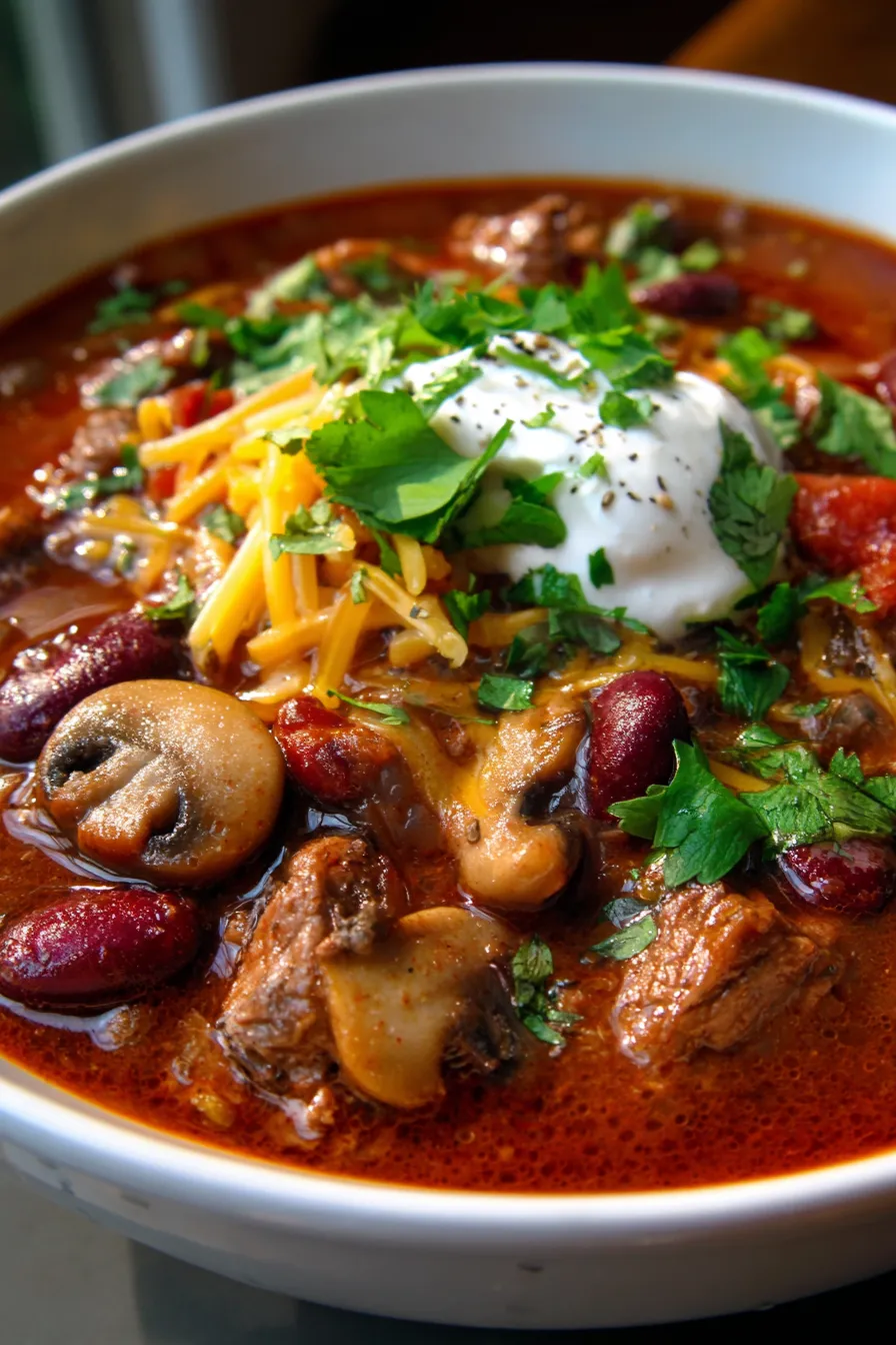 Crockpot Chili with Mushrooms & Onions-toppings-arrangement