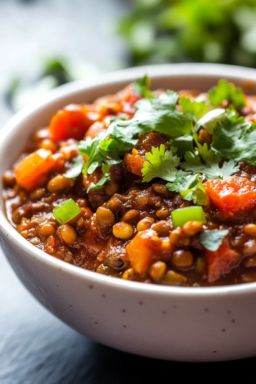 Crockpot Lentil Chili (Budget-Friendly)-simmering-slow-cooker