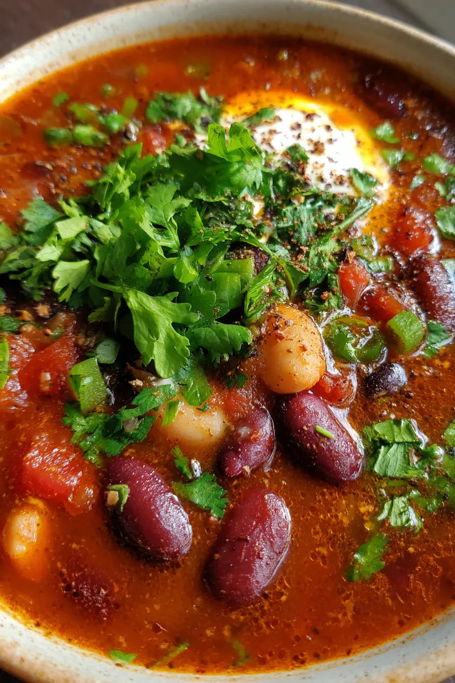 Crockpot Three-Bean Chili-served-bowl