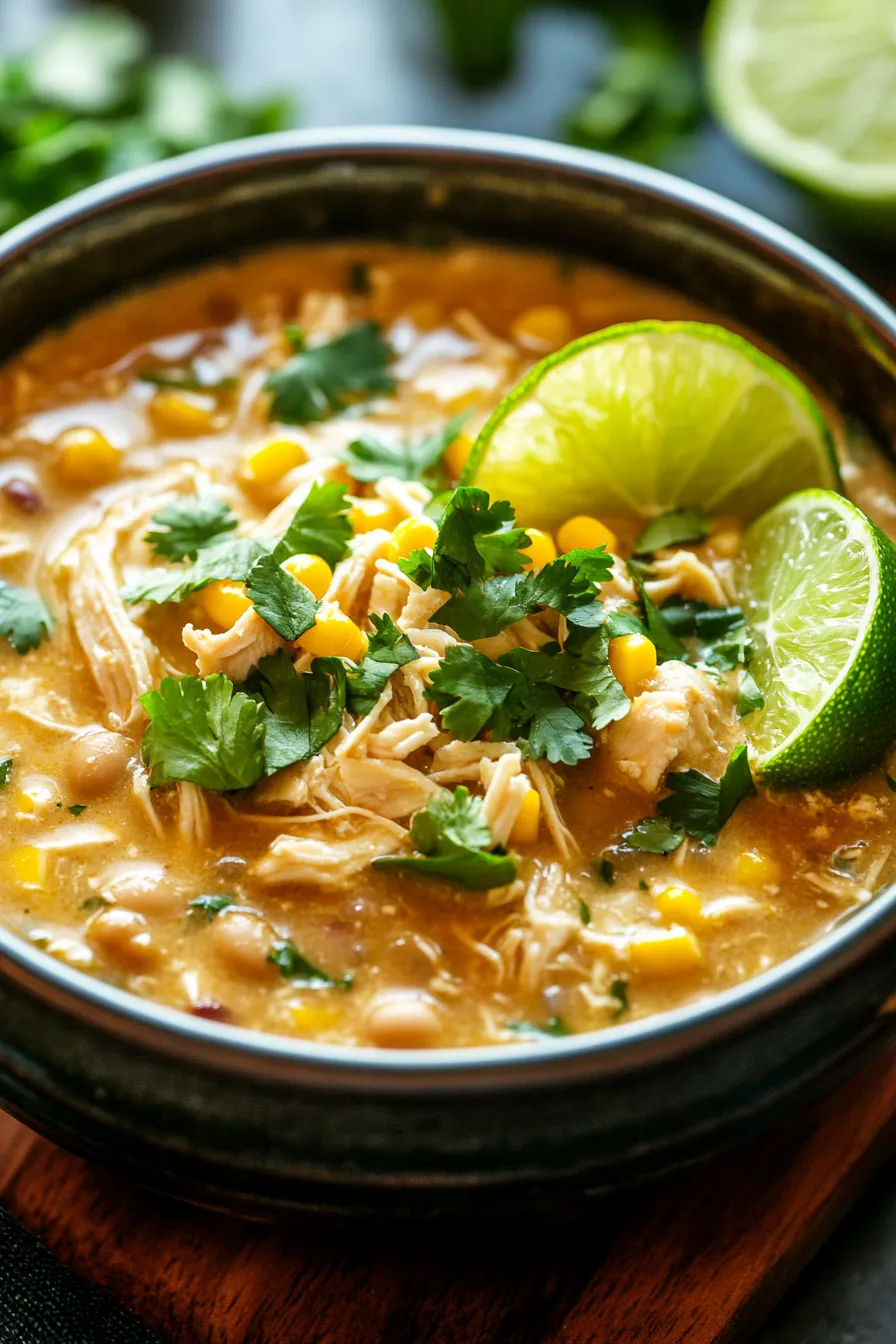 Crockpot White Chicken Chili with Lime-garnish-closeup