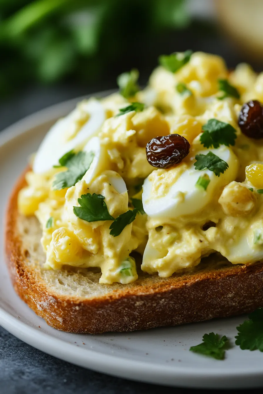 Curry Egg Salad with Raisins on plate
