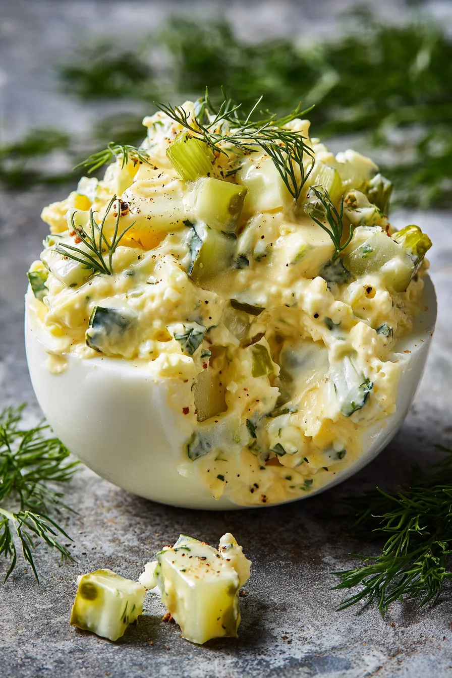 Dill Pickle Egg Salad ingredients overhead