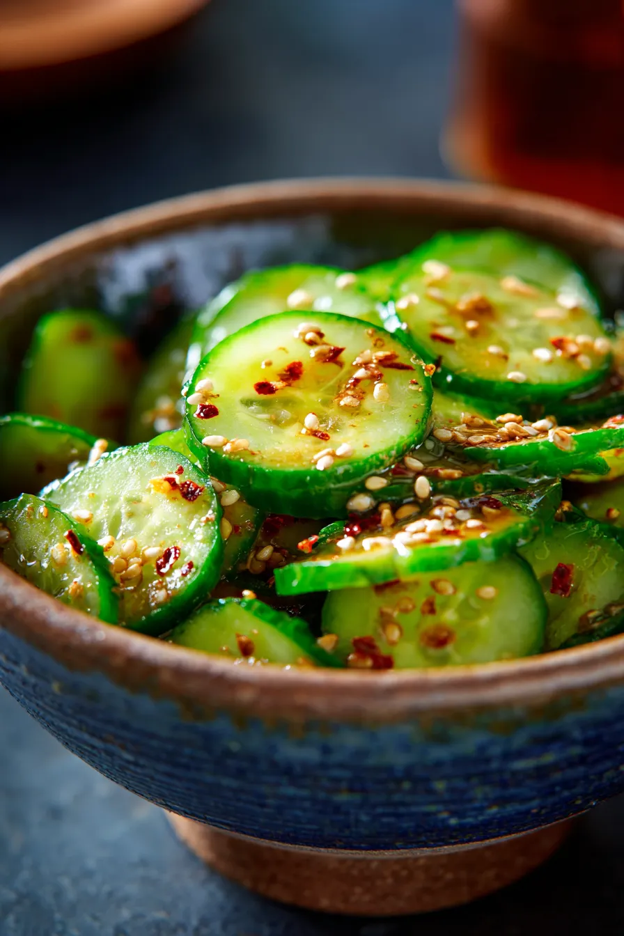 Easy Asian Cucumber Salad with Sesame Dressing-texture-closeup