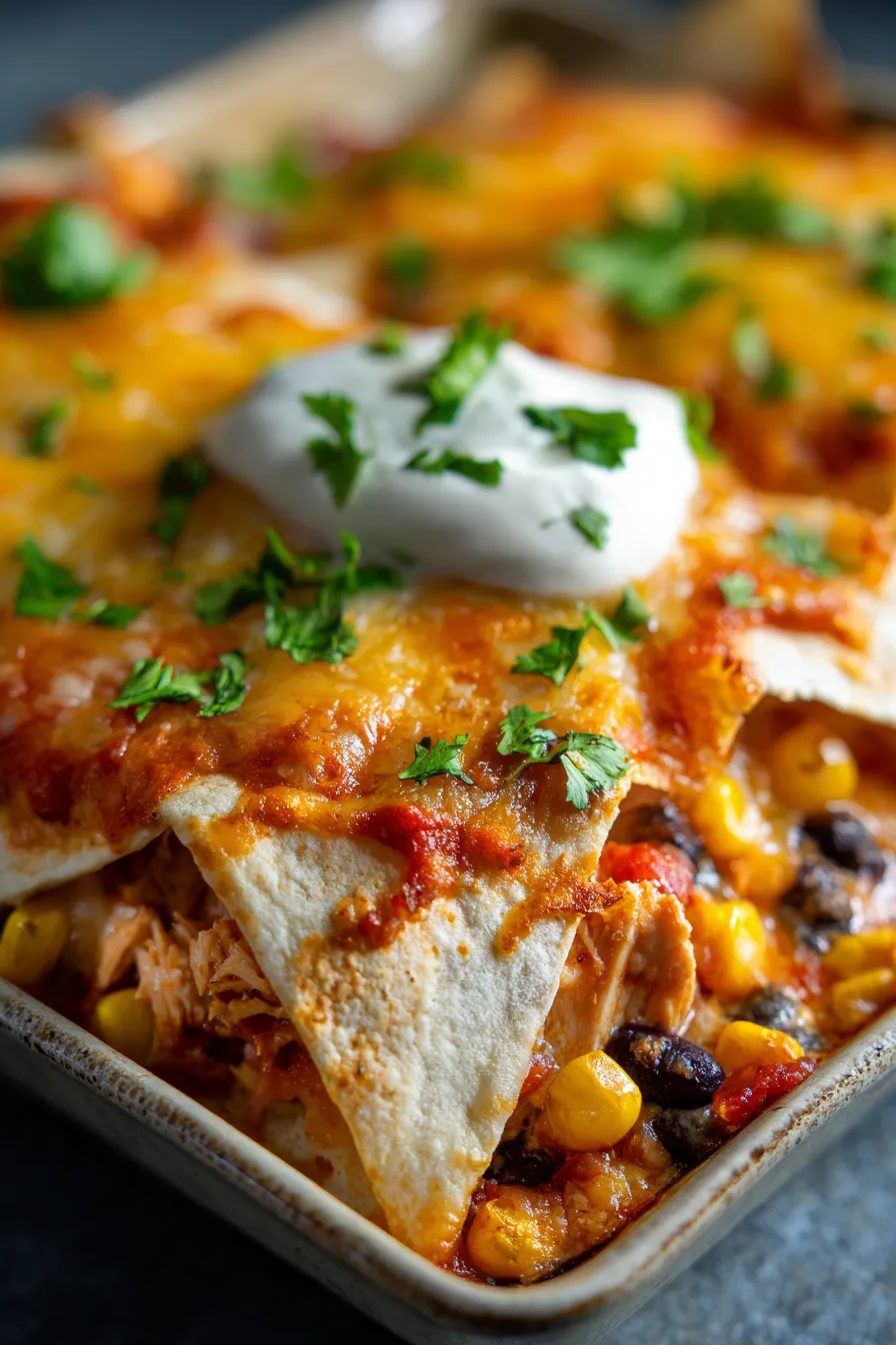 Easy Chicken Burrito Casserole-texture-closeup