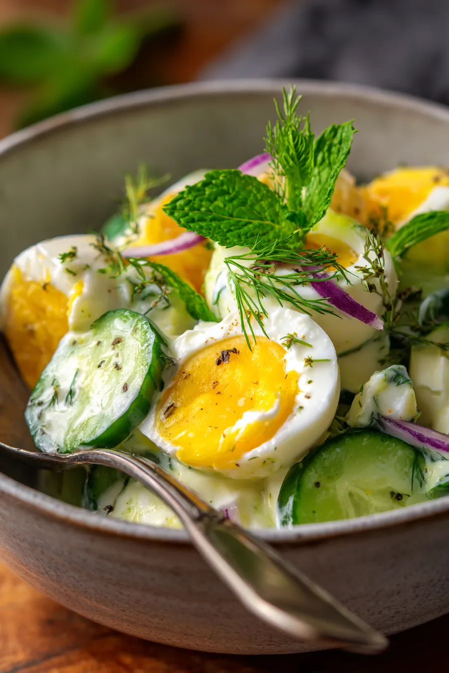 Egg Salad with Cucumber & Mint-texture-closeup