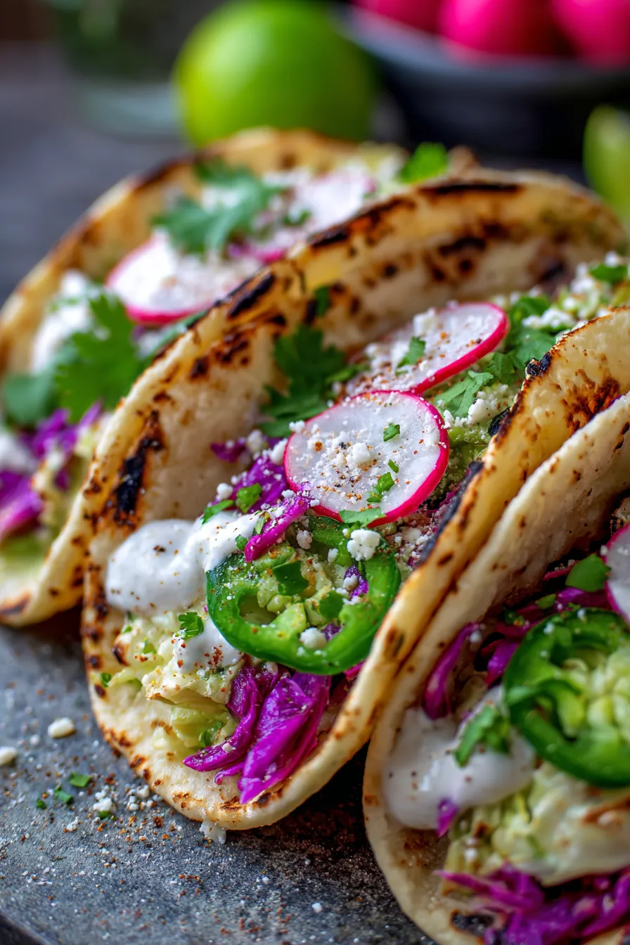 fresh vibrant cabbage tacos closeup
