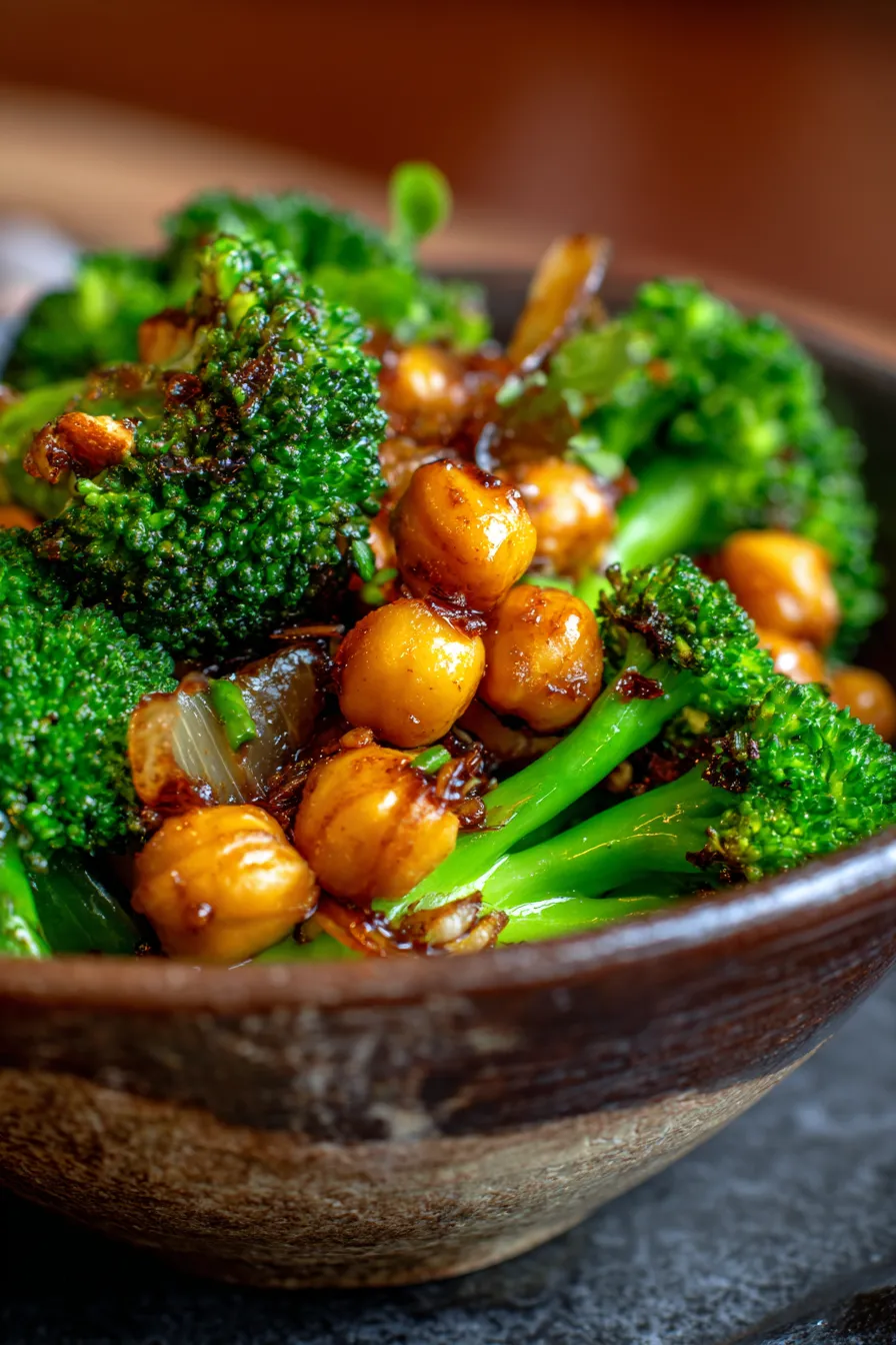 Garlic Broccoli Stir Fry with Chickpeas-closeup-texture