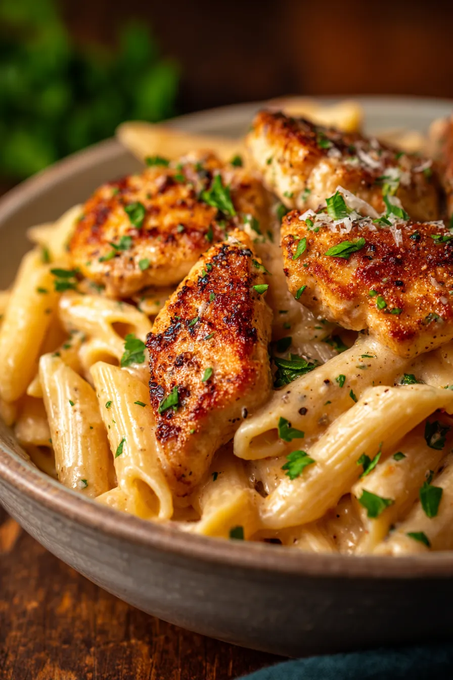 Garlic Parmesan Chicken Pasta-finished-dish-table