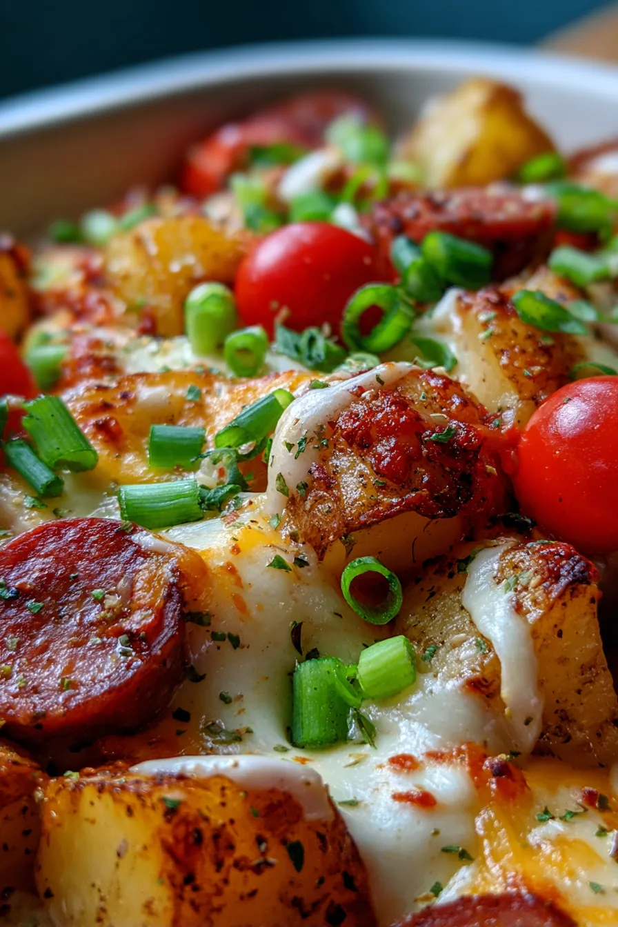 Gooey melted cheese on ranch potatoes