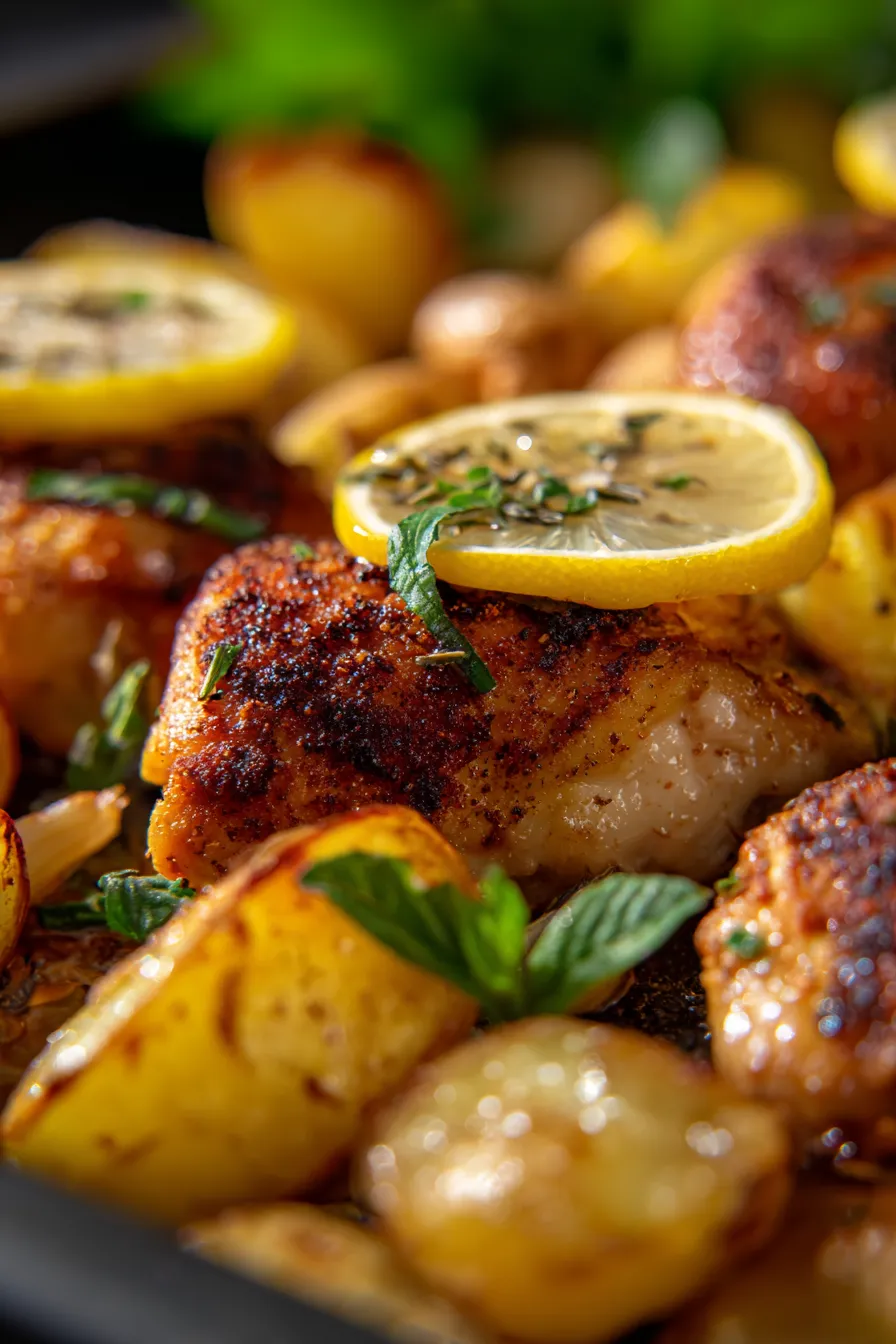 Greek Sheet Pan Chicken with Lemon Potatoes-herbs-garnish